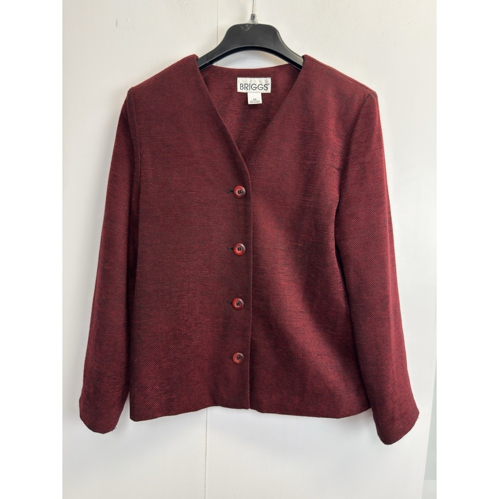 Briggs Women's Velvet Damask Long Sleeve Jacket Size M Burgundy Lined